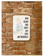 Metal Movie Wall Sign - Peter Rabbit Beatrix Potter - Run Along Mischief - Price Crash Furniture