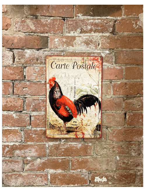 Metal Propaganda Wall Sign - Cockerel French Hen Chicken - Price Crash Furniture