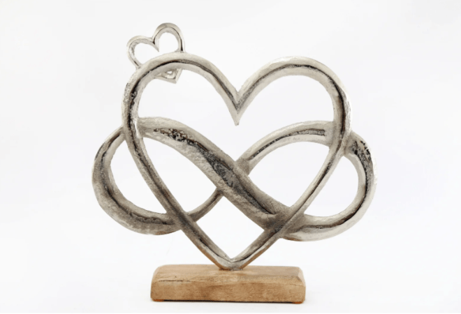Metal Silver Entwined Hearts On A Wooden Base Large - Price Crash Furniture
