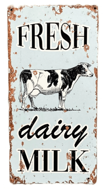 Metal Vintage Wall Sign - Fresh Dairy Milk Cow Farm - Price Crash Furniture