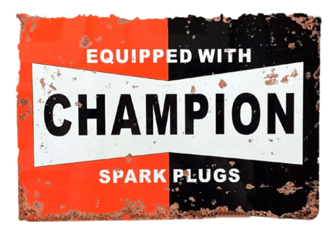 Metal Wall Sign Plaque - Champion Spark Plugs - Price Crash Furniture