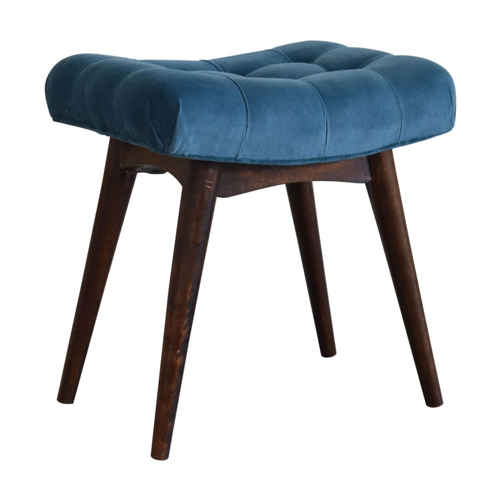 Mini Teal Cotton Velvet Curved Bench by Artisan Furniture - Price Crash Furniture