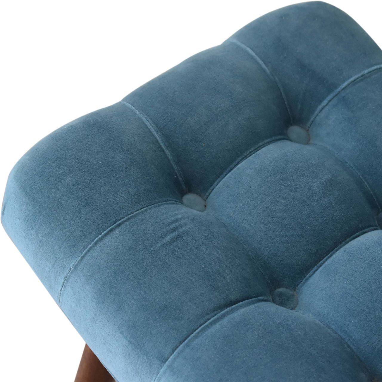 Mini Teal Cotton Velvet Curved Bench by Artisan Furniture - Price Crash Furniture