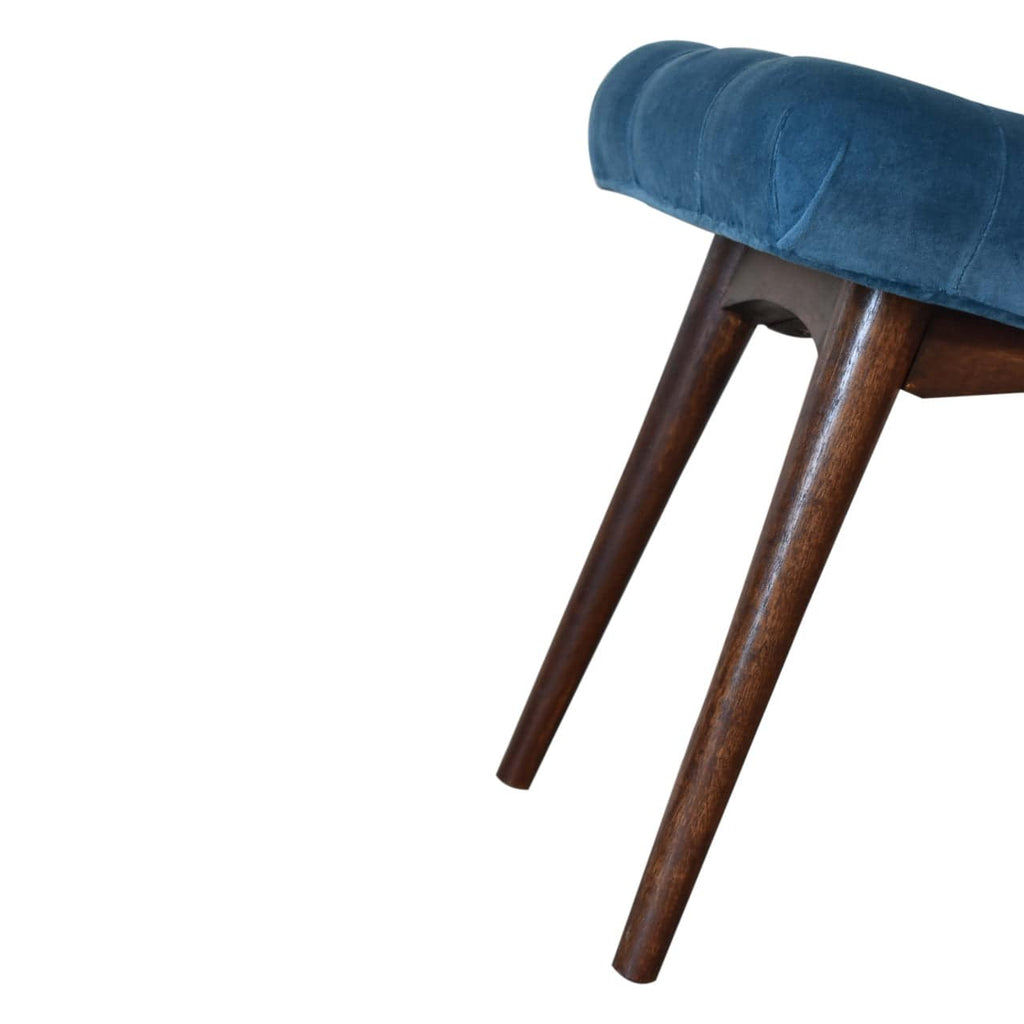 Mini Teal Cotton Velvet Curved Bench by Artisan Furniture - Price Crash Furniture