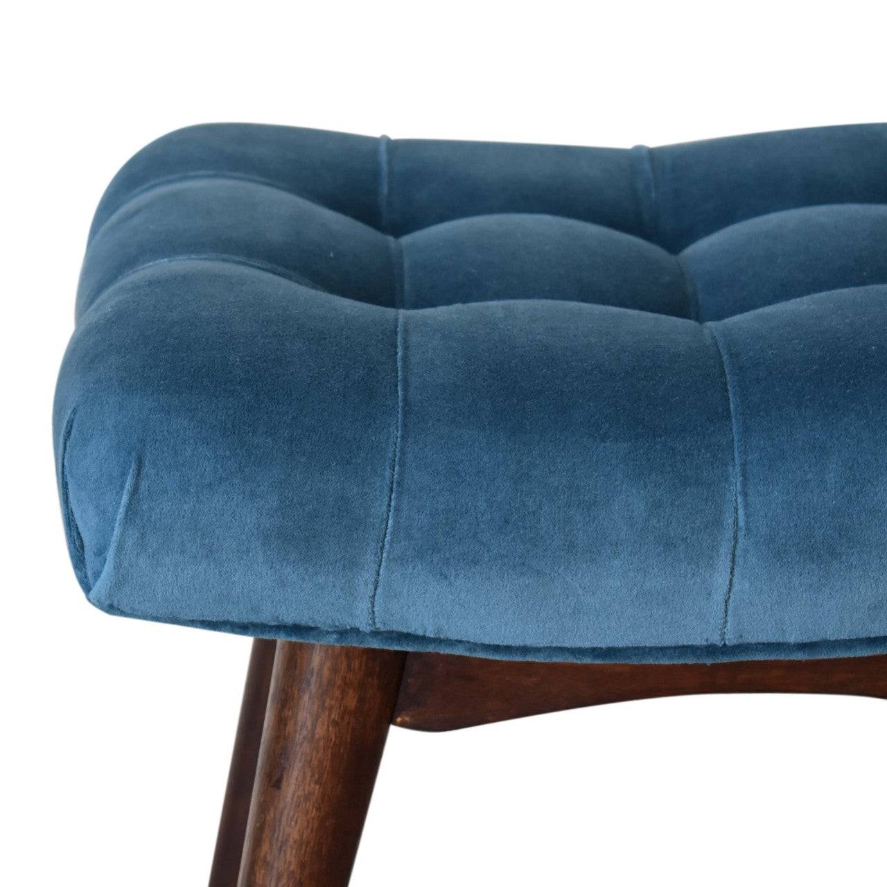 Mini Teal Cotton Velvet Curved Bench by Artisan Furniture - Price Crash Furniture