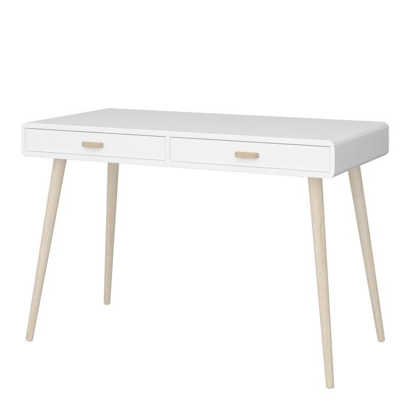 Mino Home Office Writing Desk With 2 Drawers In Pure White - Price Crash Furniture