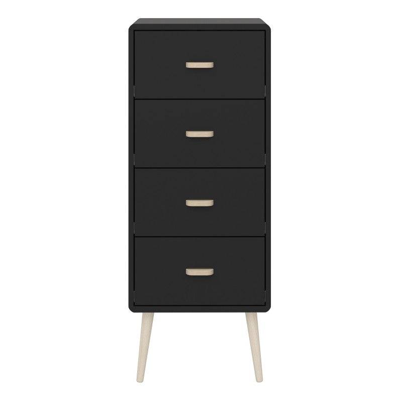 Mino Narrow Tallboy 4 Drawer Chest Of Drawers Black Painted - Price Crash Furniture