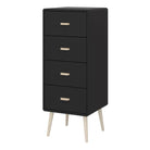 Mino Narrow Tallboy 4 Drawer Chest Of Drawers Black Painted - Price Crash Furniture