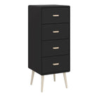 Mino Narrow Tallboy 4 Drawer Chest Of Drawers Black Painted - Price Crash Furniture