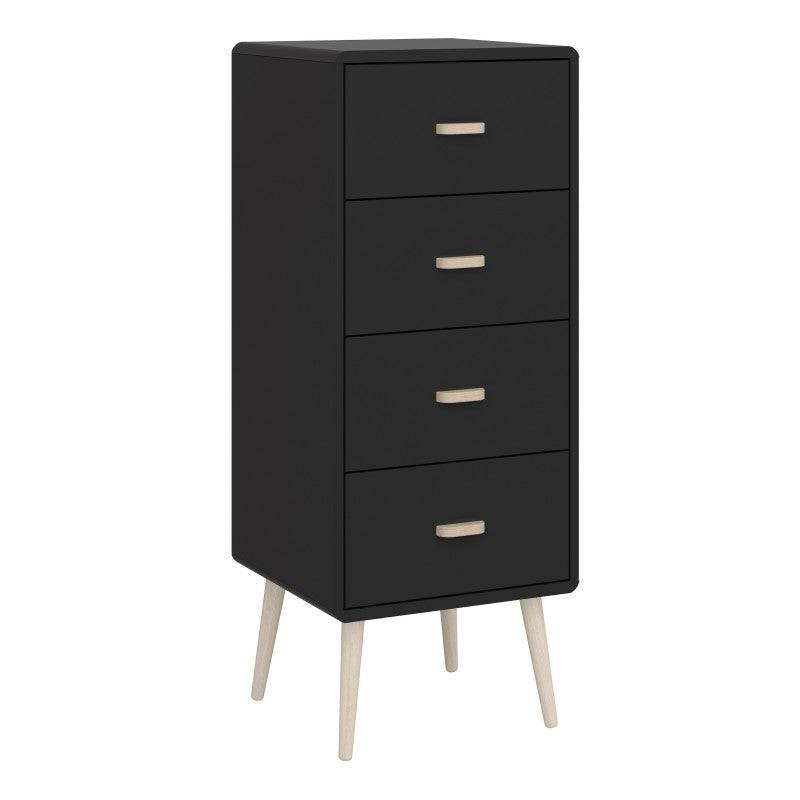 Mino Narrow Tallboy 4 Drawer Chest Of Drawers Black Painted - Price Crash Furniture