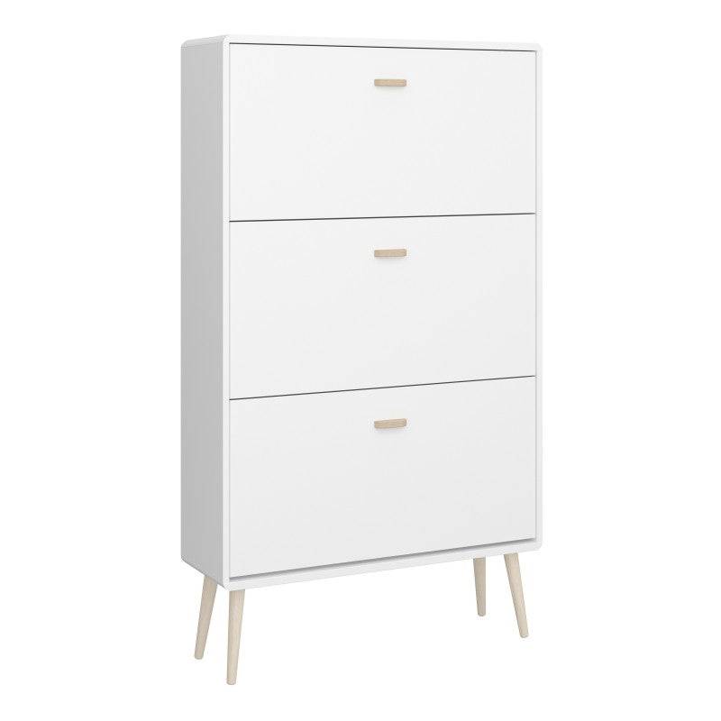 Mino Shoe Cabinet With 3 Folding Doors In Pure White - Price Crash Furniture