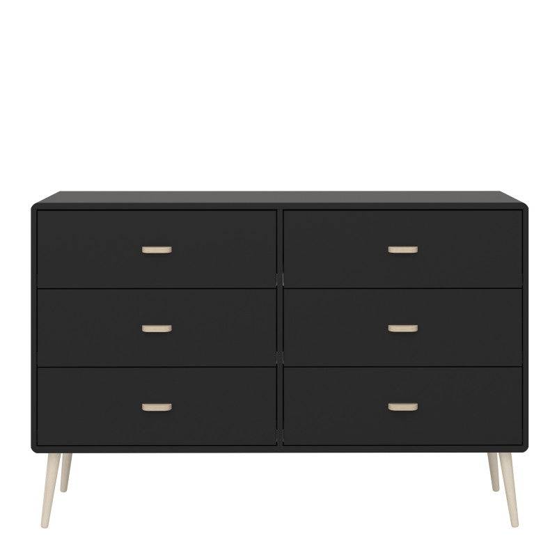 Mino Large Wide Chest Of 6 Drawers in Black Painted Finish - Price Crash Furniture