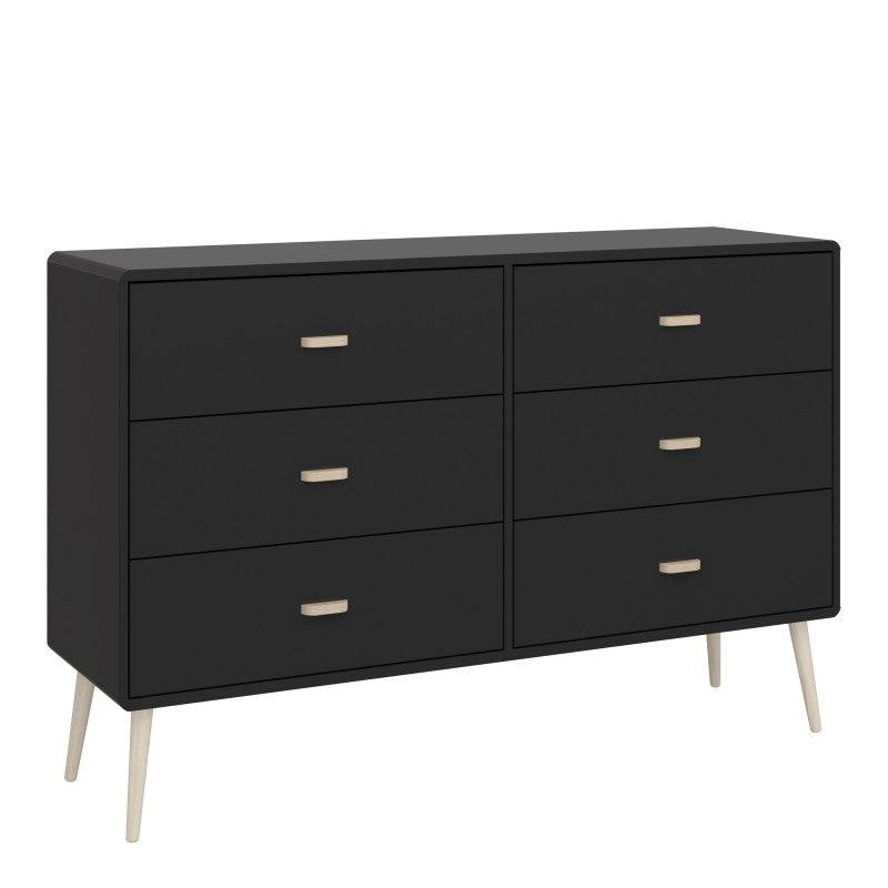 Mino Large Wide Chest Of 6 Drawers in Black Painted Finish - Price Crash Furniture