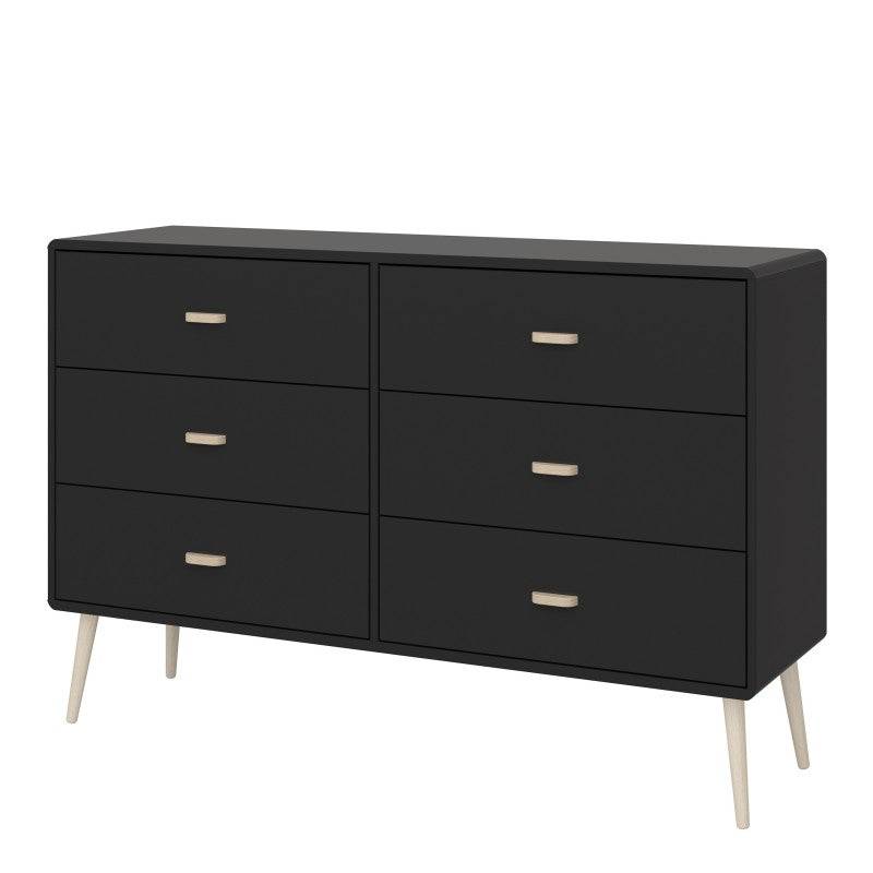 Mino Large Wide Chest Of 6 Drawers in Black Painted Finish - Price Crash Furniture