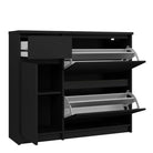 Naia Shoe Cabinet with 2 Shoe Compartments, 1 Door and 1 Drawer in Black Matt - Price Crash Furniture