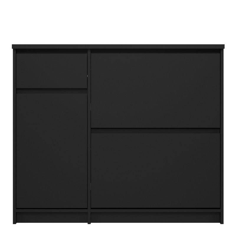 Naia Shoe Cabinet with 2 Shoe Compartments, 1 Door and 1 Drawer in Black Matt - Price Crash Furniture