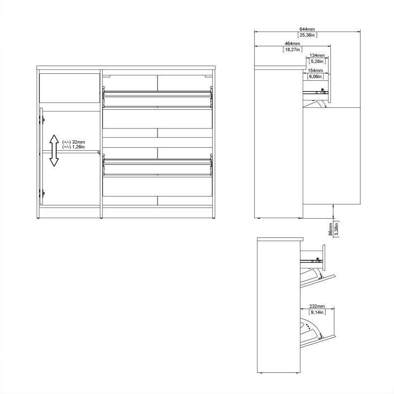 Naia Shoe Cabinet with 2 Shoe Compartments, 1 Door and 1 Drawer in Black Matt - Price Crash Furniture