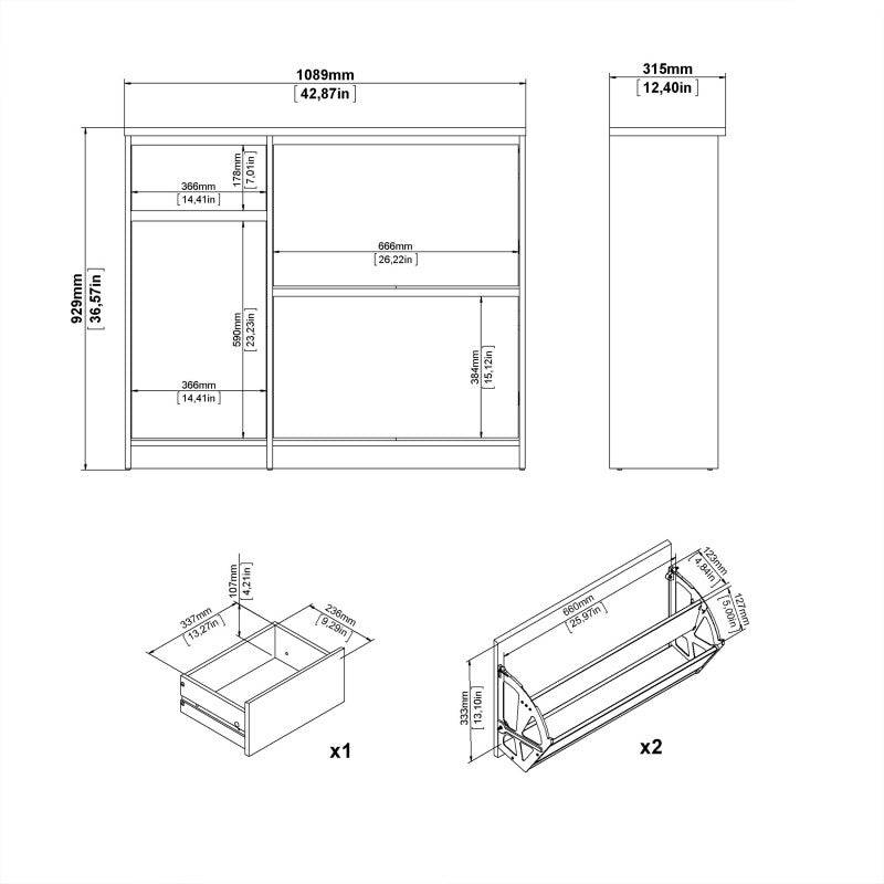 Naia Shoe Cabinet with 2 Shoe Compartments, 1 Door and 1 Drawer in Black Matt - Price Crash Furniture