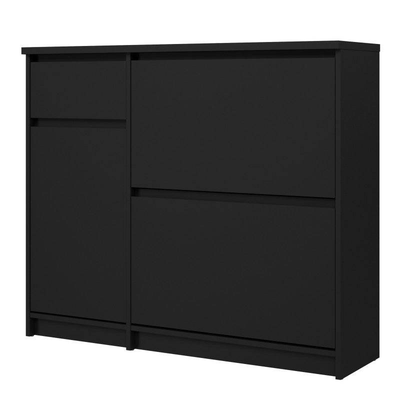 Naia Shoe Cabinet with 2 Shoe Compartments, 1 Door and 1 Drawer in Black Matt - Price Crash Furniture