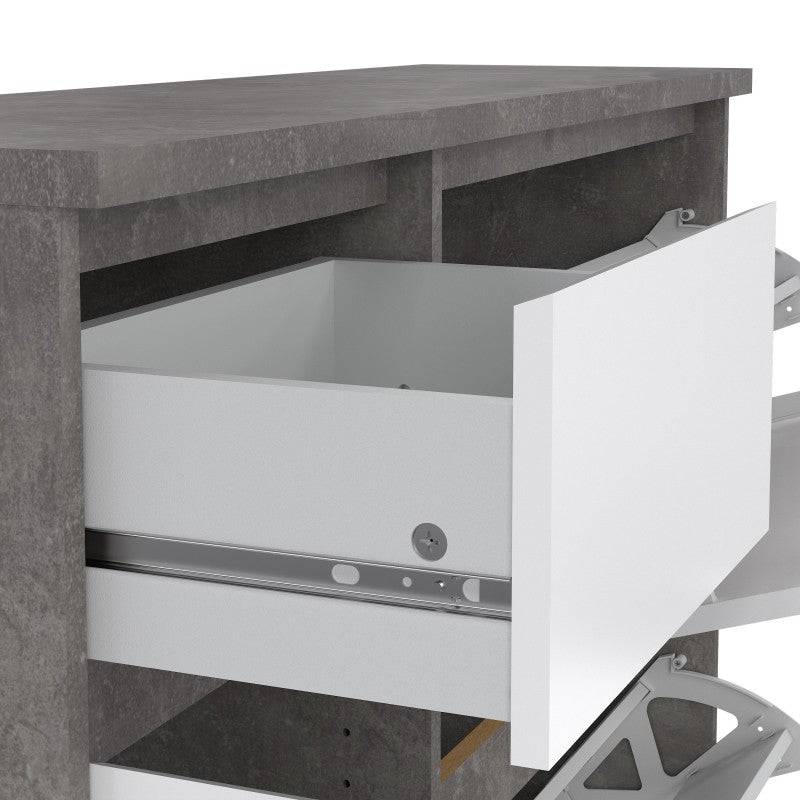 Naia Shoe Cabinet with 2 Shoe Compartments, 1 Door and 1 Drawer in Concrete and White High Gloss - Price Crash Furniture