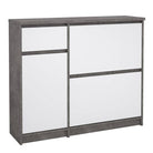 Naia Shoe Cabinet with 2 Shoe Compartments, 1 Door and 1 Drawer in Concrete and White High Gloss - Price Crash Furniture