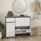 Naia Shoe Cabinet with 2 Shoe Compartments, 1 Door and 1 Drawer in Concrete and White High Gloss - Price Crash Furniture