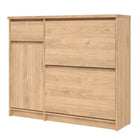 Naia Shoe Cabinet with 2 Shoe Compartments, 1 Door and 1 Drawer in Jackson Hickory Oak - Price Crash Furniture