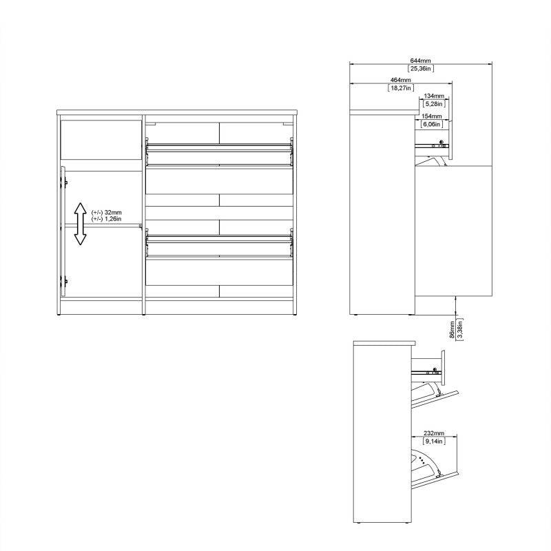 Naia Shoe Cabinet with 2 Shoe Compartments, 1 Door and 1 Drawer in Jackson Hickory Oak - Price Crash Furniture