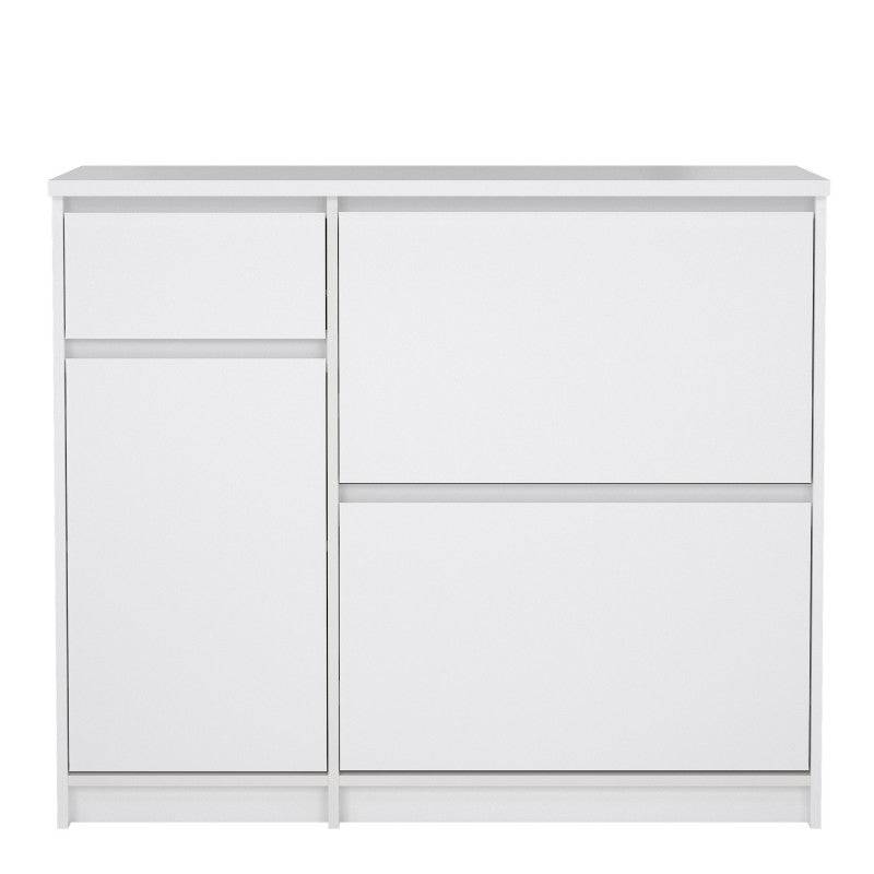 Naia Shoe Cabinet with 2 Shoe Compartments, 1 Door and 1 Drawer in White High Gloss - Price Crash Furniture