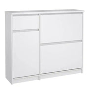 Naia Shoe Cabinet with 2 Shoe Compartments, 1 Door and 1 Drawer in White High Gloss - Price Crash Furniture
