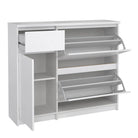 Naia Shoe Cabinet with 2 Shoe Compartments, 1 Door and 1 Drawer in White High Gloss - Price Crash Furniture