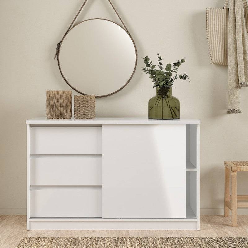 Naia Storage Unit with 1 Sliding Door and 3 Drawers in White High Gloss - Price Crash Furniture