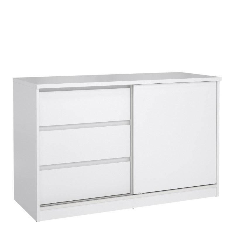 Naia Storage Unit with 1 Sliding Door and 3 Drawers in White High Gloss - Price Crash Furniture