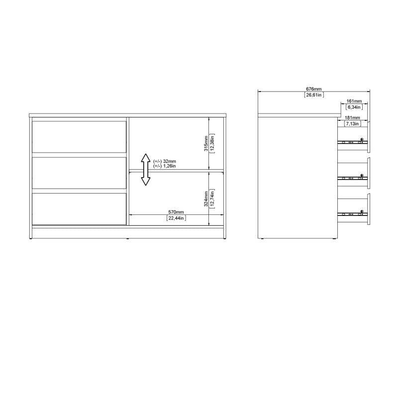 Naia Storage Unit with 1 Sliding Door and 3 Drawers in White High Gloss - Price Crash Furniture