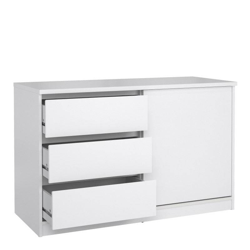 Naia Storage Unit with 1 Sliding Door and 3 Drawers in White High Gloss - Price Crash Furniture