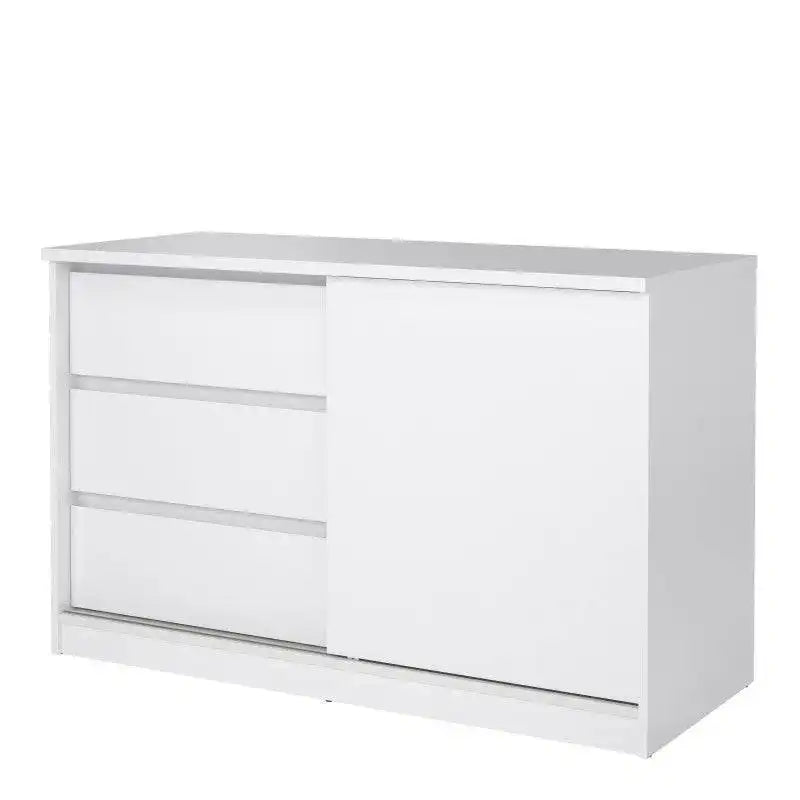 Naia Storage Unit with 1 Sliding Door and 3 Drawers in White High Gloss - Price Crash Furniture