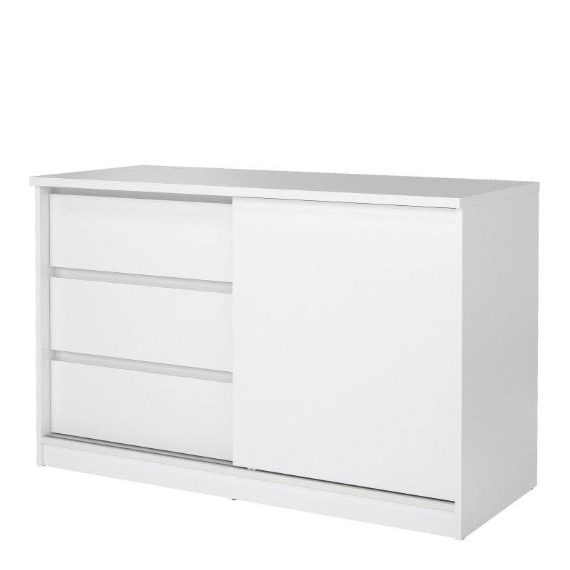 Naia Storage Unit with 1 Sliding Door and 3 Drawers in White High Gloss - Price Crash Furniture