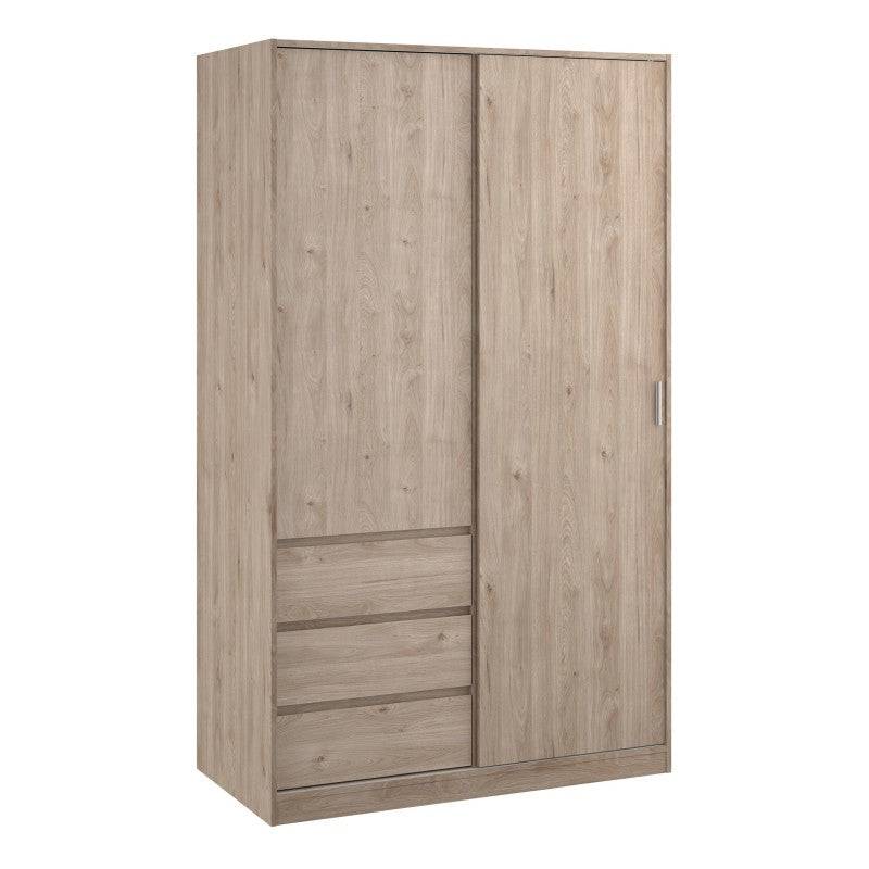 Naia Wardrobe with 1 Sliding door + 1 door + 3 drawers in Jackson Hickory Oak - Price Crash Furniture