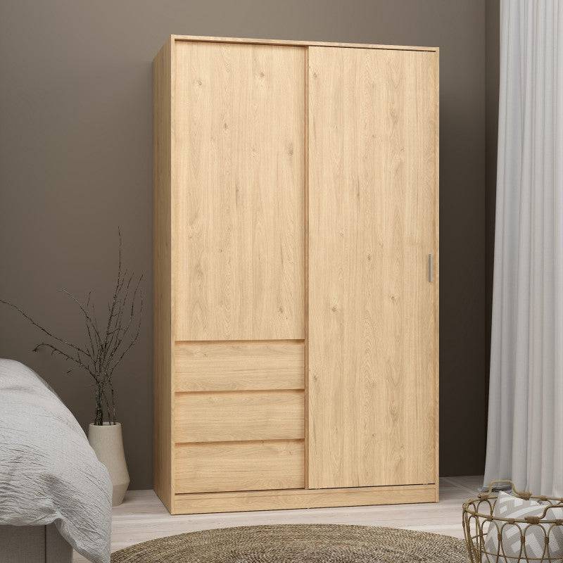 Naia Wardrobe with 1 Sliding door + 1 door + 3 drawers in Jackson Hickory Oak - Price Crash Furniture