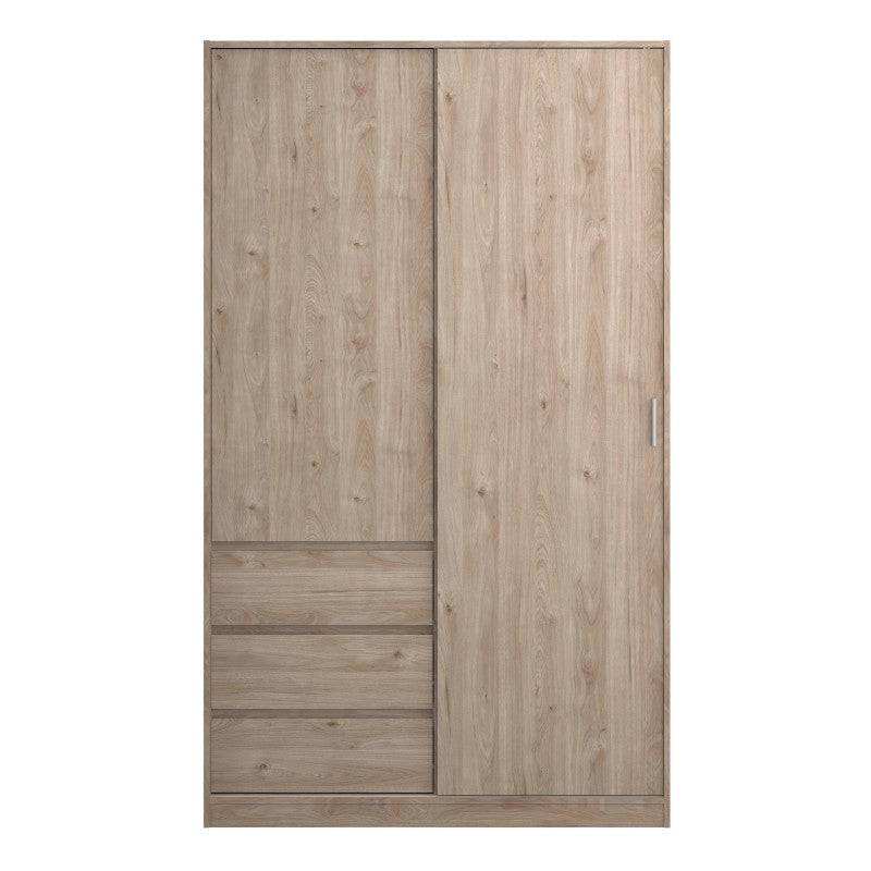 Naia Wardrobe with 1 Sliding door + 1 door + 3 drawers in Jackson Hickory Oak - Price Crash Furniture