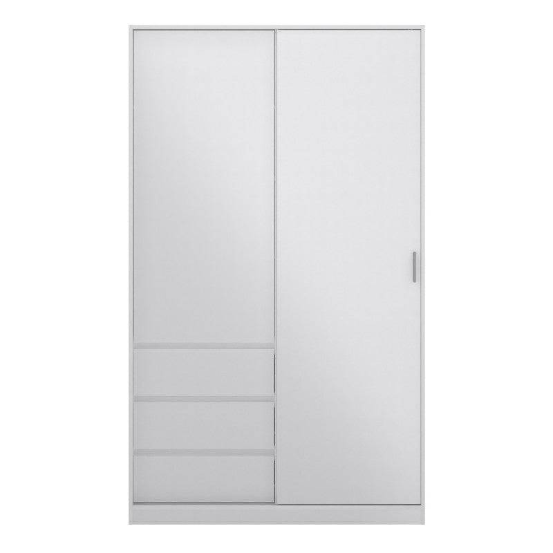 Naia Wardrobe with 1 Sliding door + 1 door + 3 drawers in White High Gloss - Price Crash Furniture