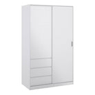 Naia Wardrobe with 1 Sliding door + 1 door + 3 drawers in White High Gloss - Price Crash Furniture