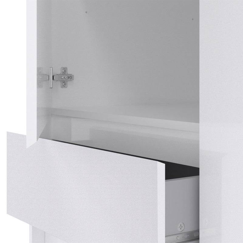 Naia Wardrobe with 1 Sliding door + 1 door + 3 drawers in White High Gloss - Price Crash Furniture