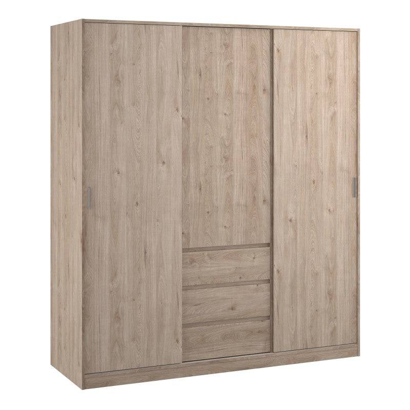 Naia Wardrobe with 2 sliding doors + 1 door + 3 drawers in Jackson Hickory Oak - Price Crash Furniture