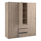 Naia Wardrobe with 2 sliding doors + 1 door + 3 drawers in Jackson Hickory Oak - Price Crash Furniture