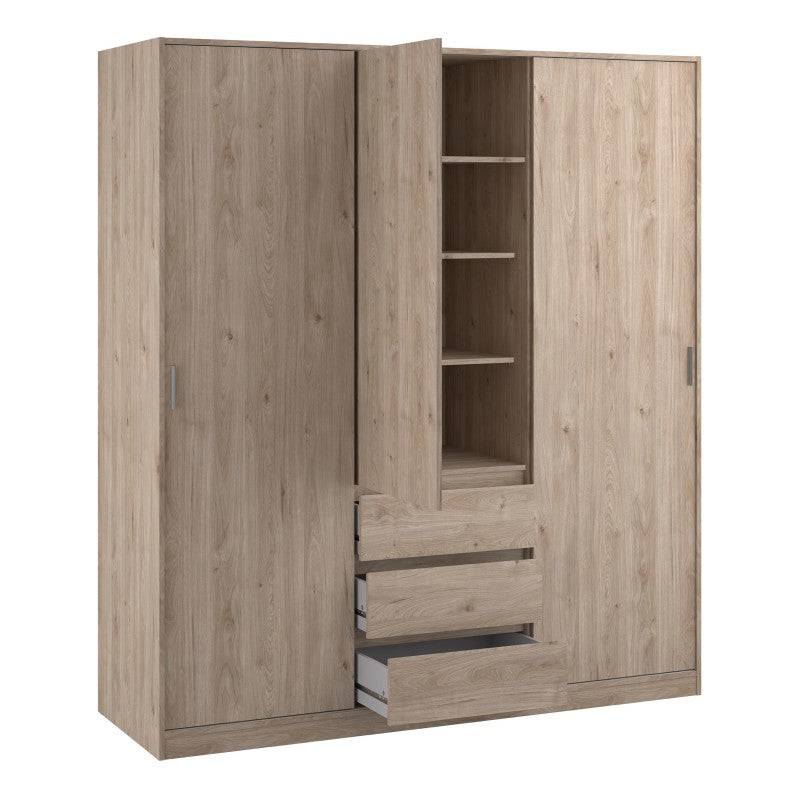 Naia Wardrobe with 2 sliding doors + 1 door + 3 drawers in Jackson Hickory Oak - Price Crash Furniture