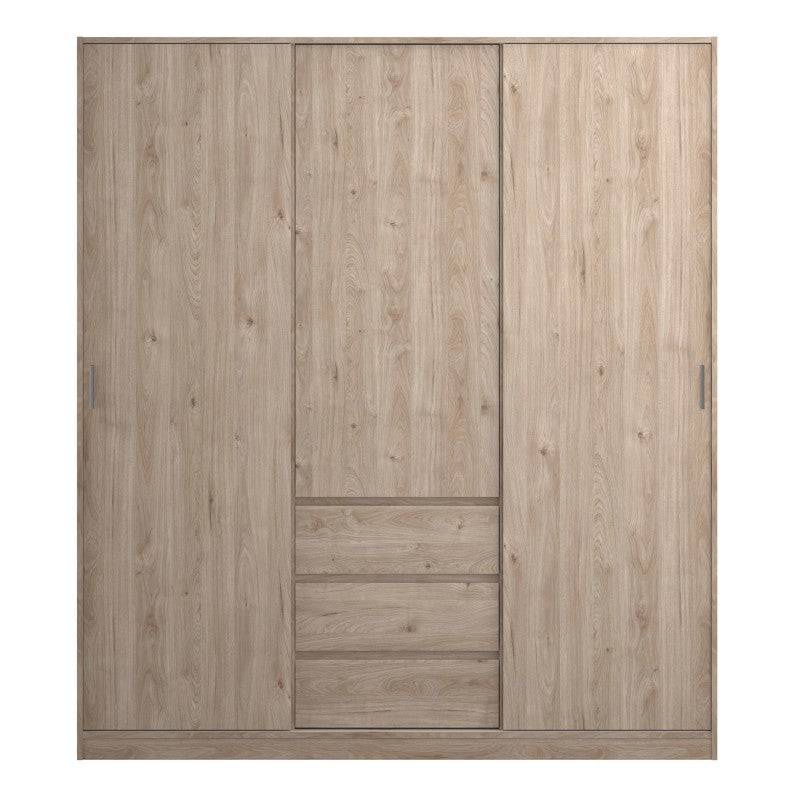 Naia Wardrobe with 2 sliding doors + 1 door + 3 drawers in Jackson Hickory Oak - Price Crash Furniture