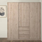 Naia Wardrobe with 2 sliding doors + 1 door + 3 drawers in Jackson Hickory Oak - Price Crash Furniture