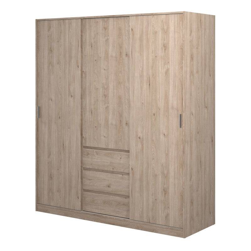 Naia Wardrobe with 2 sliding doors + 1 door + 3 drawers in Jackson Hickory Oak - Price Crash Furniture