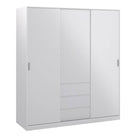 Naia Wardrobe with 2 sliding doors + 1 door + 3 drawers in White High Gloss - Price Crash Furniture